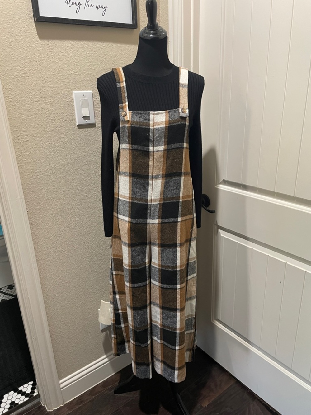 Plaid Jumpsuit in Black and Brown